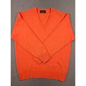 John Waverley Hawick 100% Cashmere Sweater Mens M Orange V Neck Made Scotland